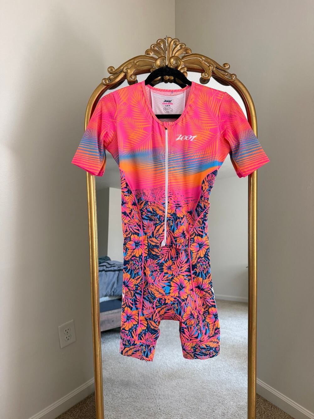 Zoot Womens LTD Triathlon Aero Full Zip Pink Floral Racesuit Trisuit Club Aloha